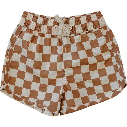 Mebie Baby Swim Shorts - Rust Checkered