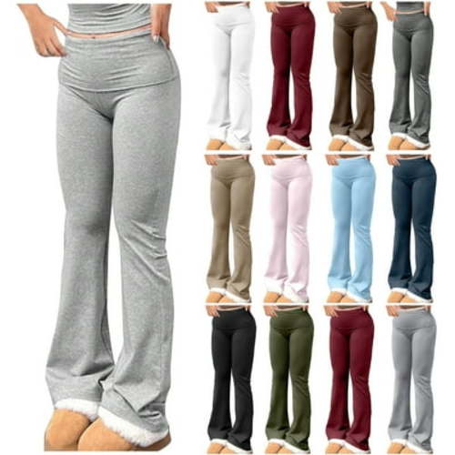 QATAINLAV Womens Flare Leggings Fold Over Bootcut Yoga Pants Milk Silk Soft Lounge Workout Pant Elastic High Waisted Tight Trousers Today's Lightning Sales Gray M