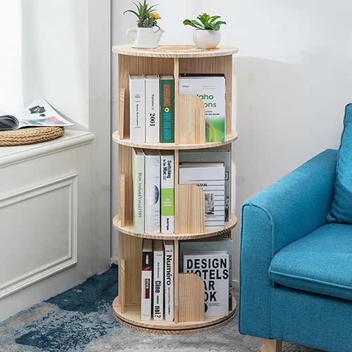 Heehee Rotating Bookshelf 360 Display Floor Standing Bookcase Storage Rack for Kids&Adults Multi-Functional Bookshelf Organizer (3-Tier)