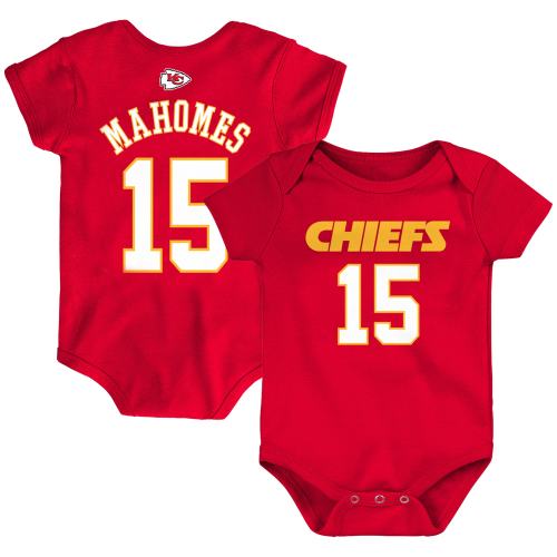 Newborn Kansas City Chiefs Patrick Mahomes Red Mainliner Name & Number Bodysuit