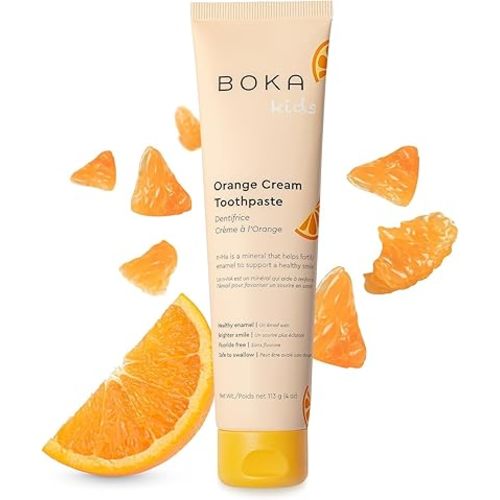 Boka Fluoride Free Toothpaste- Nano Hydroxyapatite, Remineralizing, Sensitive Teeth, Whitening- Dentist Recommended for Adult, Kids Oral Care- Orange Cream Flavor, 4oz 1Pk - US Manufactured