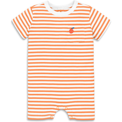 Baby Embroidered Stripe Pocket Shortie, Cantaloupe White Stripes - Primary | Maisonette