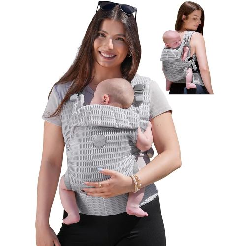 GROWNSY Baby Carrier Newborn to Toddler, Breathable Mesh Carrier(7-44lbs) with One-Click Sliding Clasp, Head Support, Ergonomic Design and Hands-Free Comfort, Silver Grey