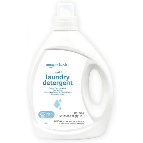 Amazon Basics Concentrated Liquid Laundry Detergent, Free of Perfumes & Clear of Dyes, 110 loads, 82.5 Fl Oz (Previously Solimo)