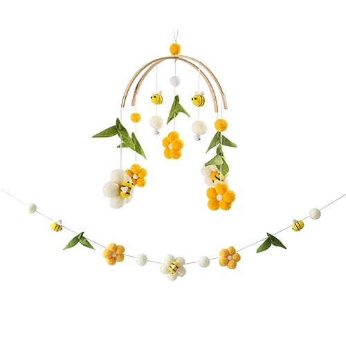 Baby Mobile for Crib Crib Nursery Mobile for Boys Girls Boho Bee Flower Nursery Decor Soothe Toy Baby Shower Set for Infant Bedroom Hanging Decoration Toy