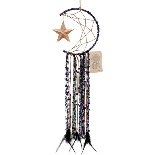 Dremisland Moon Dream Catcher Handmade Half Circle Moon Design Dream Catcher Feather Hanging with Star Home Decoration Ornament Festival Gift (Purple)