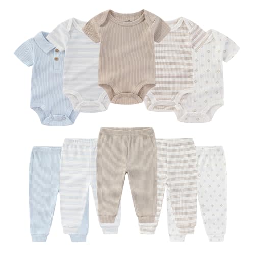 Ruliby Baby Bodysuit and Pant Set Summer Ribbed Mix Match Infant Boy Girl Clothes Outfits