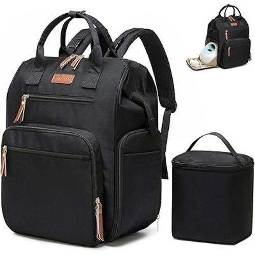 Extra Large Breast Pump Bag with Cooler Bag | Fit for Spectra S1 S2 Momcozy Medela | Pumping Bags for Work Moms | Dual-Deck Design & Convertible | Diaper Backpack for Travel, Black