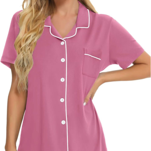 SWOMOG Womens Button Down Pajamas Set Short Sleeve Sleepwear Bride Soft Pj Lounge Sets XS-3XL