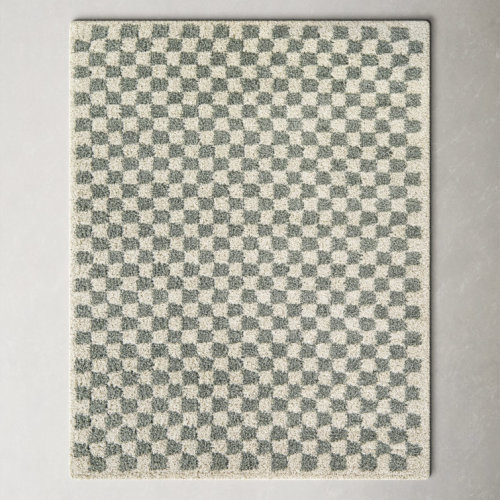 Walker Checkered Sage/Cream Shag Area Rug