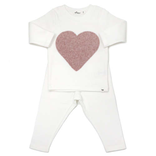oh baby! Two Piece Set - Ribbed Heart Blush - Cream