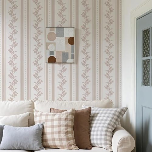 Cabbrix Vintage Wallpaper Peel and Stick Floral Wallpaper 17.5'' x 400'' Boho Neutral Contact Paper Vinyl Waterproof Self Adhesive Wall Paper for Bedroom Shlef Cabinet Décor