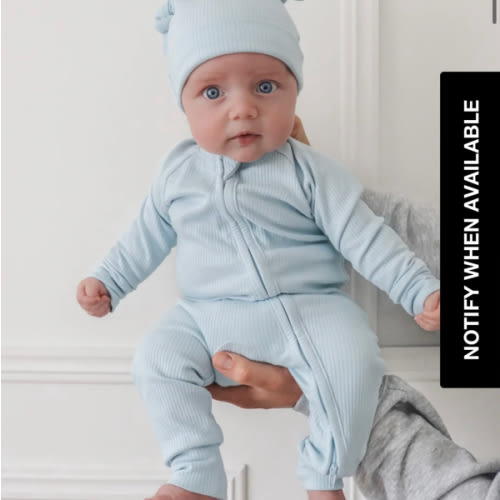 Zip Romper | Baby Blue Rib (NO FRILL) – Little and Fern