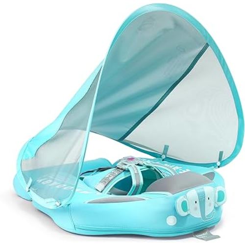 2024 Newest Mambobaby Baby Swim Float with Canopy & Tail Infant Pool Float Non-Inflatable Toddler Swim Float with Skin-Friendly Material for 3-24 Months Baby Boys Grils