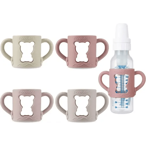 PandaEar 4 Pack Silicone Baby Bottle Handles with Dr Brown Narrow Baby Bottles 8 oz/250 ml, Non-Slip Easy Grip Handles