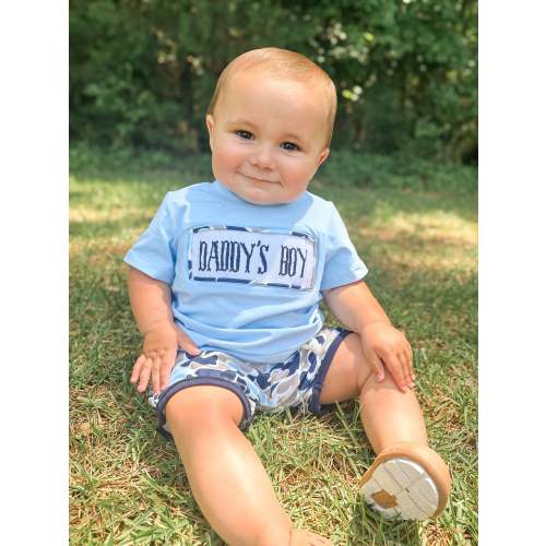 Blue Camo Smocked Daddy's Boy SET