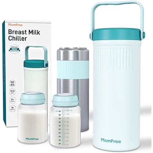 22oz Portable Breast Milk Cooler for Breastmilk Storage, 360° Cooling Keeps Milk Fresh 24 Hours, Large Capacity Breastmilk Chiller with 2 Bottles for Work, Travel & Night