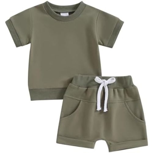 Thorn Tree Toddler Boys Clothes Set Short Sleeve T-shirt Top Elastic Waist Pocket Shorts Solid 2Pcs Outfits