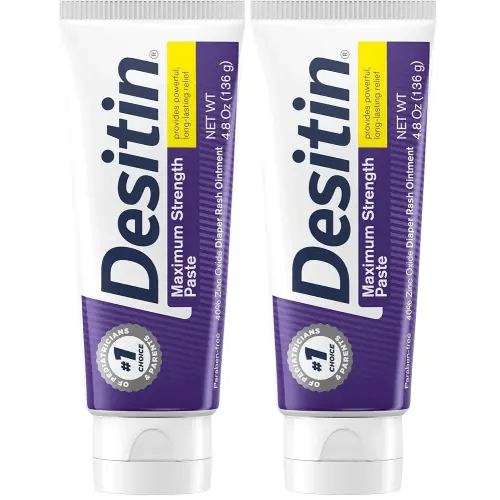 Desitin Maximum Strength Baby Diaper Rash Cream, 40% Zinc Oxide for Treatment, Relief & Prevention, Hypoallergenic, Phthalate- & Paraben-Free Paste, Protects Skin for 12 Hours, 4.8 oz (Pack of 2)