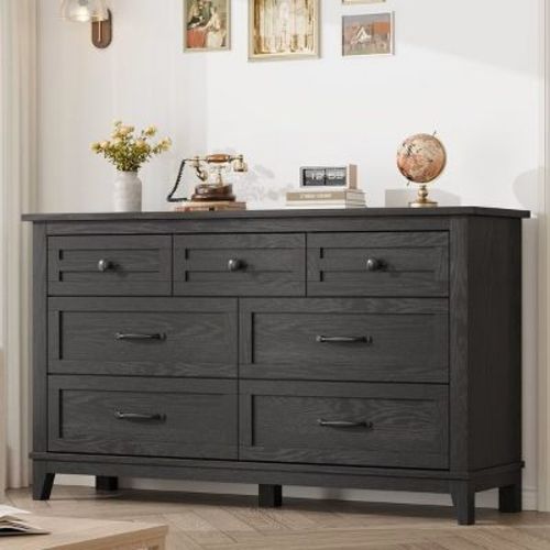7 Dresser for Bedroom, 54" Tall Vertical Drawer Dresser with Large Storage, Freestanding Wooden Closet Chest for Bedroom, Living Room
