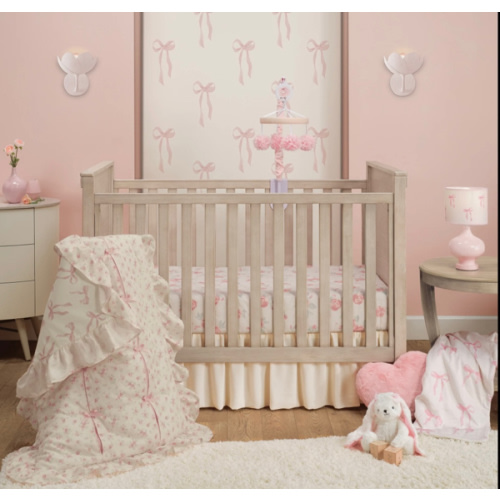 Coquette Floral Pink Bows Aesthetic 3-Piece Baby Crib Bedding Set – Lambs & Ivy
