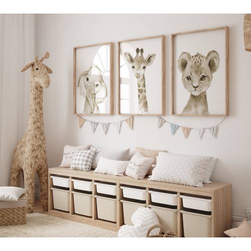 Watercolor Animals Nursery wall art, gender neutral nursery, neutral nursery, baby room decor, lion, tiger, elephant, giraffe, animal prints