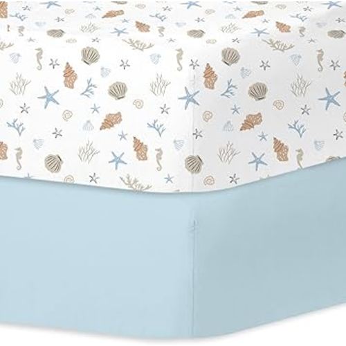 Little Grape Land Crib Sheets for Boys, 2-Pack Soft Microfiber Fitted Baby Crib Mattress Sheets – Breathable, Oeko-TEX Certified, Fits Standard Crib and Toddler Bed (Shells & Blue)