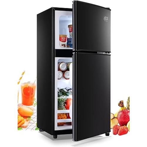 KRIB BLING 3.5 Cu.ft Retro Mini Fridge with Freezer, Compact Refrigerator for Home, Office, Dorm, or RV with Adjustable Mechanical Thermostat and 2-Door Design, Black