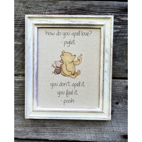 Winnie the Pooh sign, How do you spell love, Pooh Nursery quote, Baby shower gift, Framed canvas print , Nursery decor, Baby reveal gift