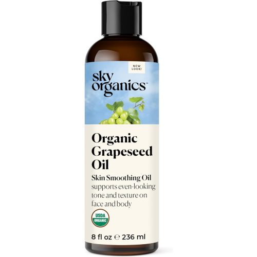 Sky Organics Organic Grapeseed Oil, Skin Smoothing Oil To Support Healthy and Even-Looking Skin Tone and Texture on Face and Body, Suitable for All Skin Types, 100% Pure & Cold-Pressed, 8 fl. Oz
