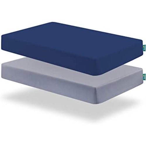 Biloban Crib Sheets Fitted, 2 Pack Crib Sheet Fits for Standard Crib Mattress, Neutral Toddler Bed Sheets for Baby Boys and Girl, Grey & Navy, 52”X 28”