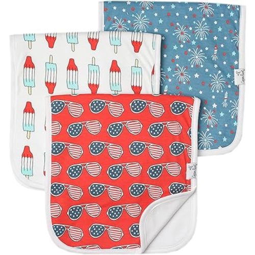 Copper Pearl Premium Baby Burp Cloths - 3-Pack Large Cotton Burp Cloths, Extra Soft Spit Up Rags with 3 Absorbent Layers, Perfect for Baby Boy and Baby Girl Gifts (21" x 10" Size, Spangled Set)