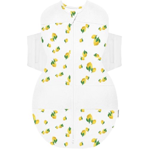 Happiest Baby SNOO Sleep Sack - 100% Organic Cotton Baby Swaddle Blanket - Doctor Designed Promotes Healthy Hip Development (Ivory Lemons, Medium)