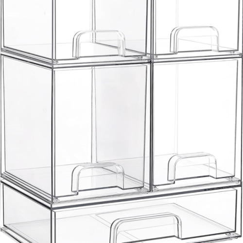 Vtopmart Stackable Storage Drawers Set of 5, Clear Plastic Organizer Bins for Baby Bottle, Beauty Supplies Storage, Ideal for Kichen Countertop, Vanity, Bathroom, Cabinet, Pantry Organization