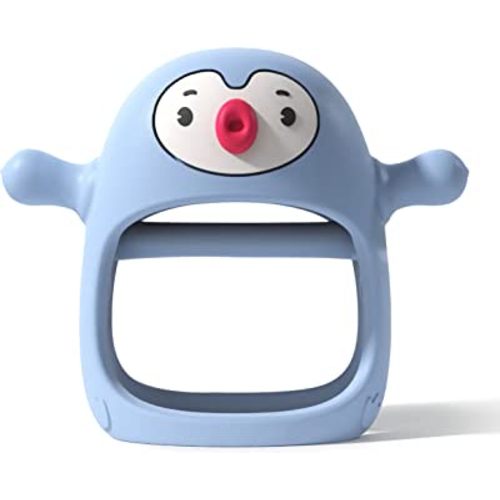 Smily Mia Penguin Buddy Never Drop Silicone Teething Toys for Babies 0-6month,Infant Hand Teether Pacifiers for 0-6Months Breastfeeding Babies, Easter Baby Basket Stuffers for 3-6Months,Light Blue…