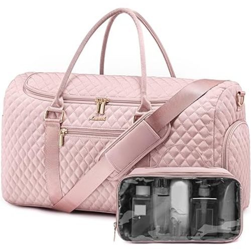 LOVEVOOK Travel Duffle Bag, 50L Weekender Overnight Bag with Toiletry Bag, Quilted Carry On Bag with Shoe Compartment, Gym Duffel Bag with Wet Pocket for Women, Hospital Bags for Labor and Delivery