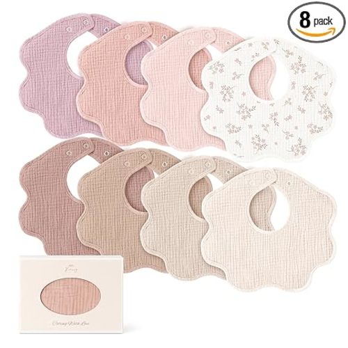 Konssy Muslin Baby Bibs 8 Pack, 100% Cotton Absorbent Bandana Drool Bibs for Teething and Drooling for Unisex Boys and Girls