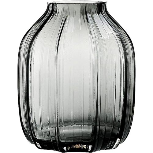 Black Grey Glass Vase for Flowers,Dark Grey Bud Tall Glass Vases,H-8.0" Simple Striped Design for Home Floor Decor,Farmhouse Decor, Centerpiece Coffee Table Decorations
