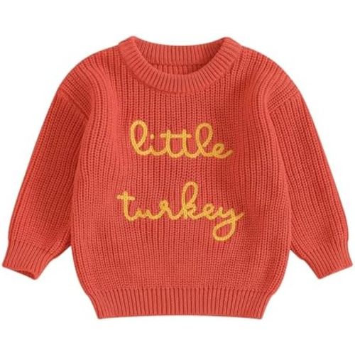 Baby Thanksgiving Outfit Toddler Boy Girl Cute Turkey Embroidery Sweater Newborn Infant Fall Winter Clothes