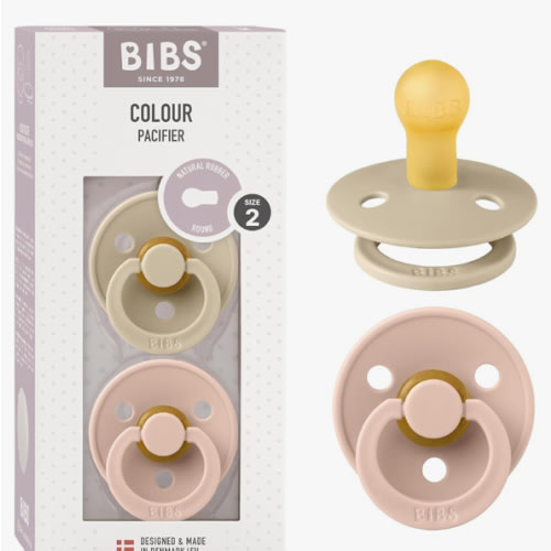 Bibs Colour Pacifier 2-Pack | BPA Free Soother, Round Nipple. Natural Rubber Latex,