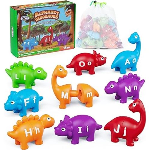 Alphabet Learning Toys,Dinosaur Color Sorting Matching Letter Game for Toddlers,Preschool Kindergarten Learning Activities Classroom Must Haves,Montessori Educational ABC Fine Motor Skills Toys