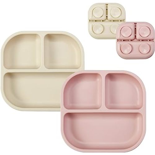 PandaEar Suction Plates for Baby, 2 Pack Silicone Plates for Toddlers Infant Kids, Divided Suction Plate Dish Set, Non-Slip, Non-Toxic, BPA Free