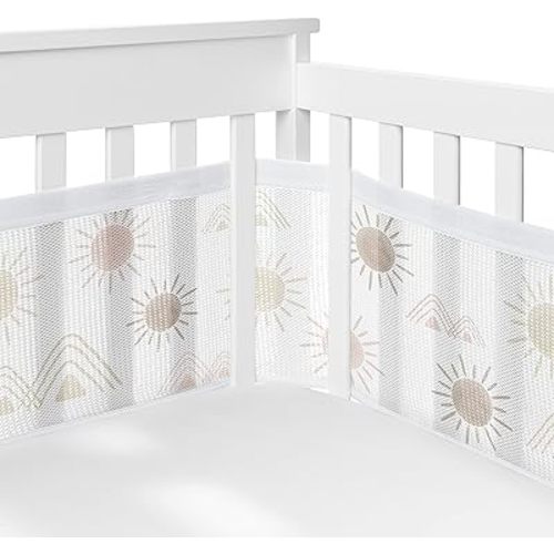 Sweet Jojo Designs + BreathableBaby Blush Pink Mauve Boho Desert Sun Girl Breathable Mesh Crib Liner Baby and Infant - Gold Taupe Bohemian Watercolor Mountains Nature Minimalist Geometric