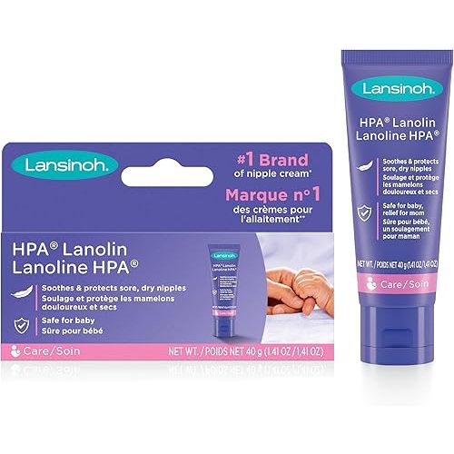 Lansinoh HPA Lanolin Nipple Cream, Soothes and Protects Sore, Dry Nipples, Safe for Baby and Mom, Breastfeeding Essentials, 40 Grams