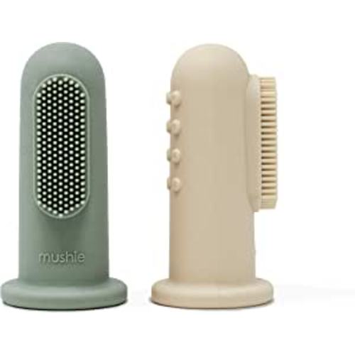 mushie Baby Finger Toothbrush (Cambridge Blue/Shifting Sand) 2-Pack