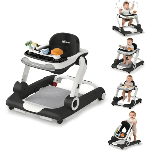Baby Walker,4-Gear Height Adjustable Baby Walker with Wheels,5 in 1 Baby Activity Center,Music and Lights Bouncer Walker for Baby Boy 6-18 Months,Adjustable Speed Baby Push Walker
