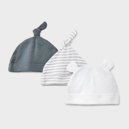 Baby 3pk Cotton Hats - Cloud Island™ Gray Newborn