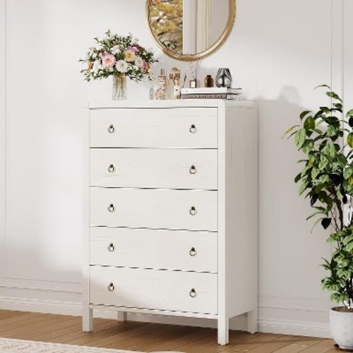 White 5 Drawer Dresser, Modern Closet Dressers Chest of Drawers, Wood Storage Dresser Chest of Drawers Clothes Organizer