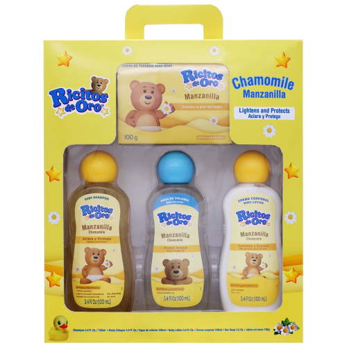Ricitos de Oro Chamomile Baby Kit, Shampoo, Soap, Lotion and Body Cologne, 4 Pieces 1 Box