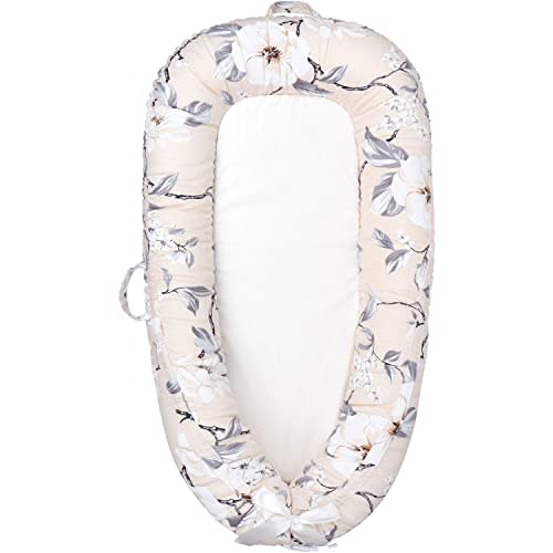 JOCUTE Baby Lounger,100% Soft Breathable, Portable Canvas Newborn Lounger Infant Floor Seat Cushion for Travel, Tummy Time, Newborn Must Have Essentials Baby Shower Registry Search(Flower)